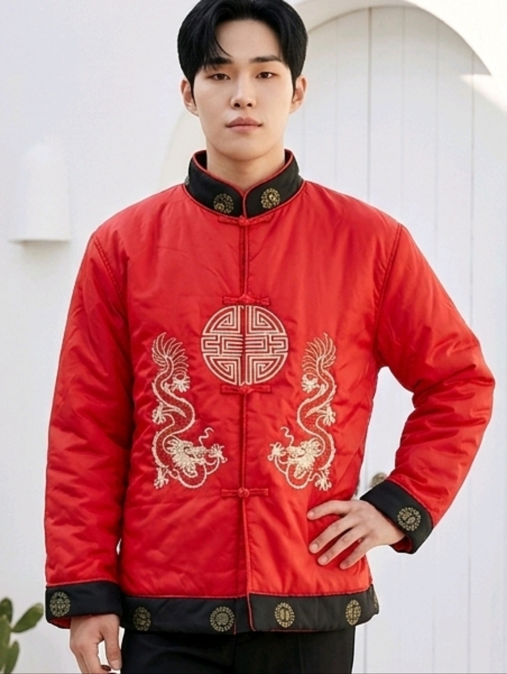 Chinese Dragon Bomber Jacket Boys Red Satin Embroidered Vintage Puffer Coat Kids